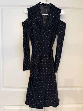 Topshop Navy Polka Dot Cold-Shoulder Double Breasted Blazer Dress